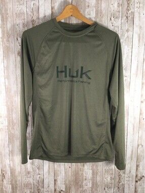 Huk Perfomance Fishing Men’s Shirt Size Small Long Sleeve Army Green LOGO